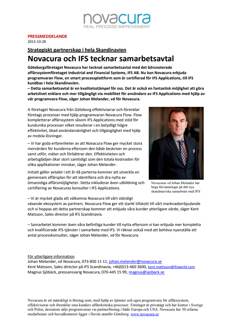 Novacura och IFS tecknar skandinaviskt samarbetsavtal