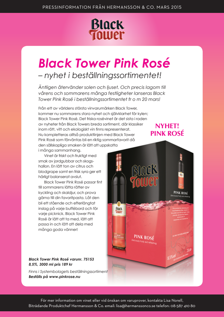 Black Tower Pink Rosé – nyhet i beställningssortimentet!