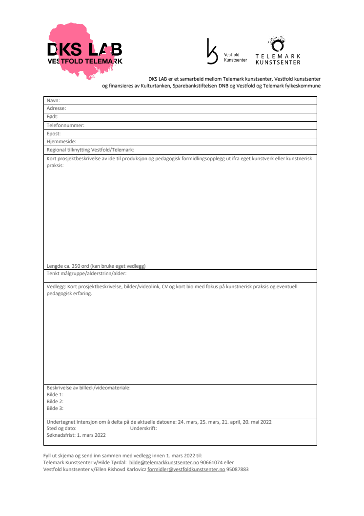 Søknadsskjema for DKS LAB VESTFOLD TELEMARK 2022