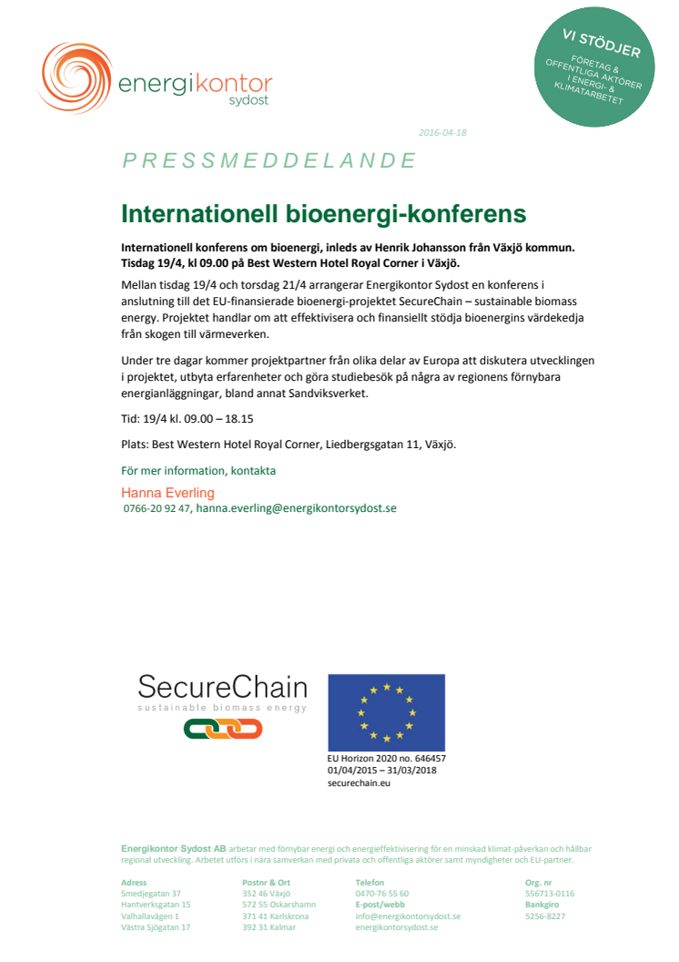 Internationell bioenergi-konferens i Växjö