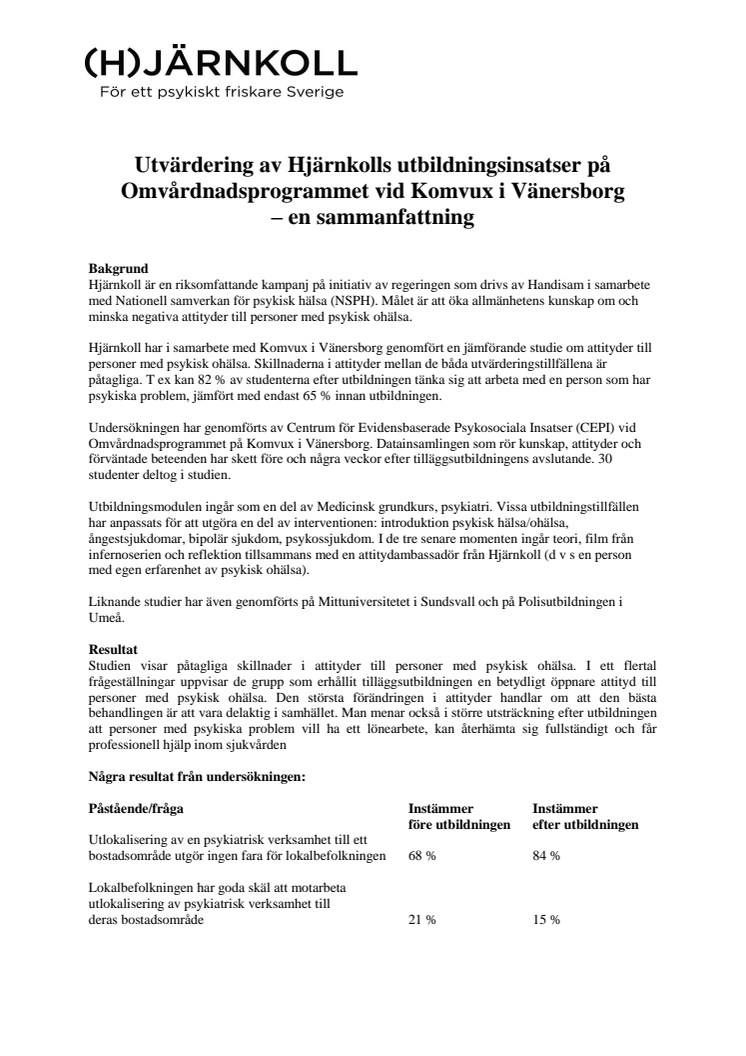 Utvärdering av utbildningsinsatser på Omvårdnadsprogrammet vid Komvux i Vänersborg