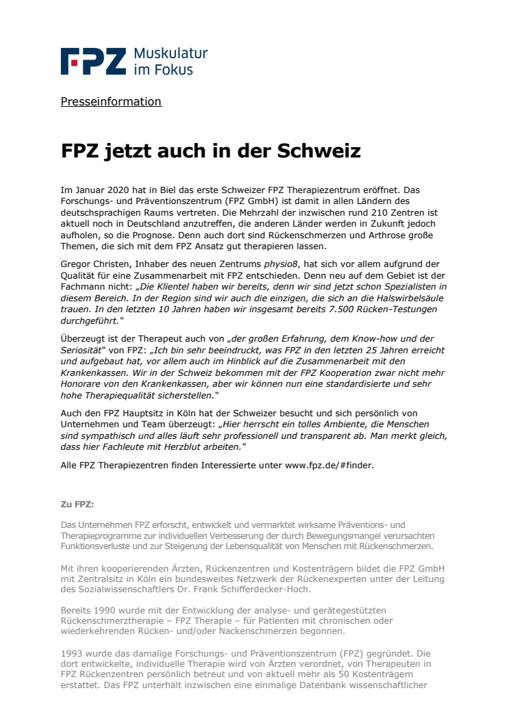 FPZ jetzt auch in der Schweiz