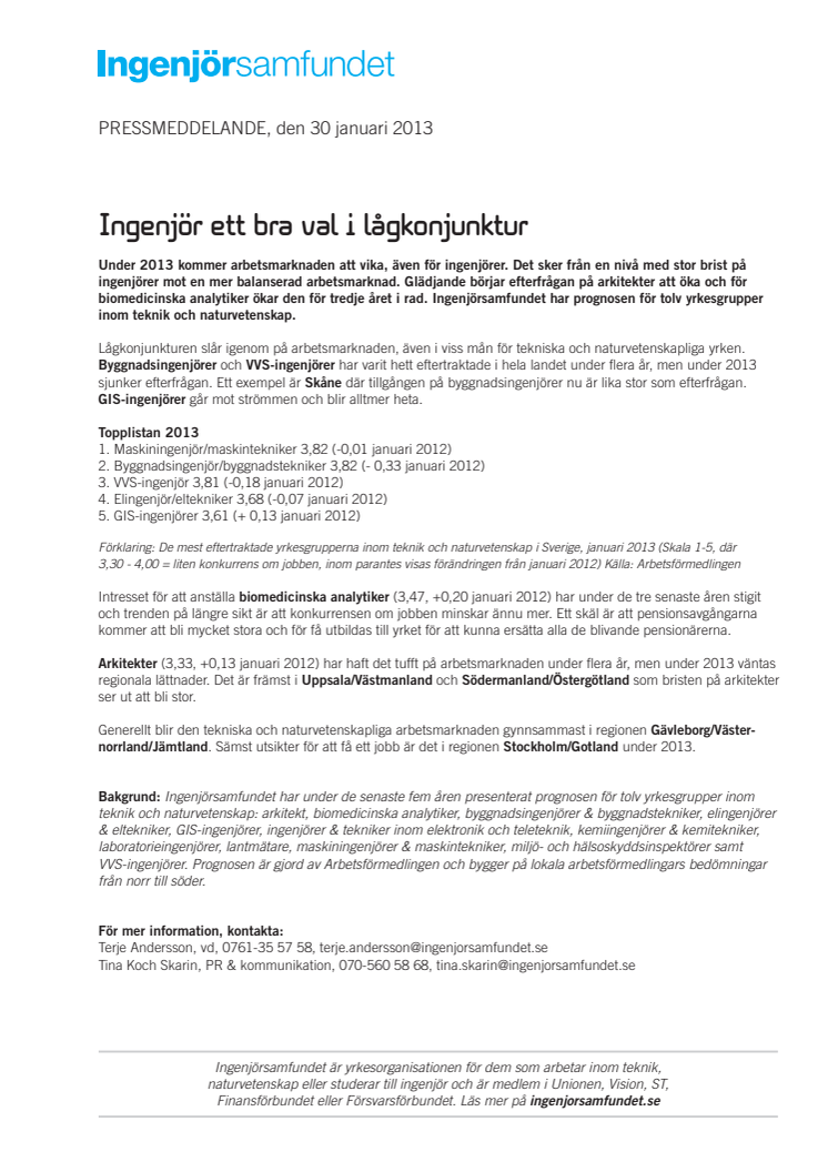 Ingenjör ett bra val i lågkonjunktur