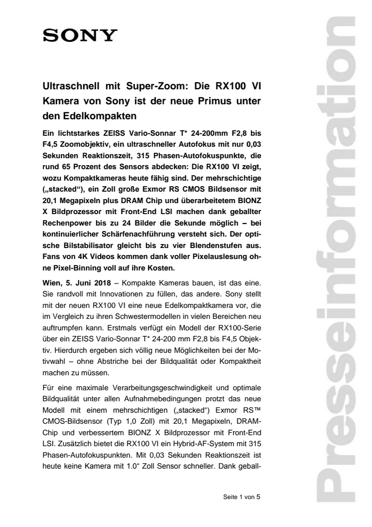 Ultraschnell mit Super-Zoom: Die RX100 VI Kamera von Sony ist der neue Primus unter den Edelkompakten