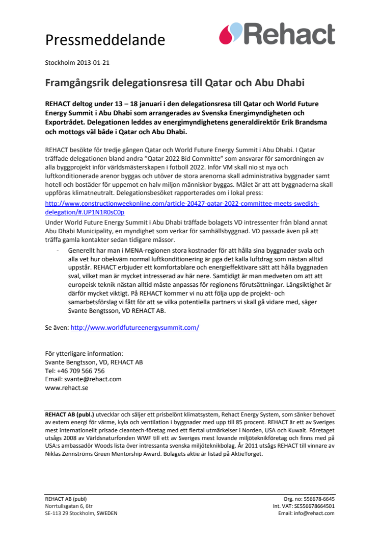 Framgångsrik delegationsresa till Qatar och Abu Dhabi