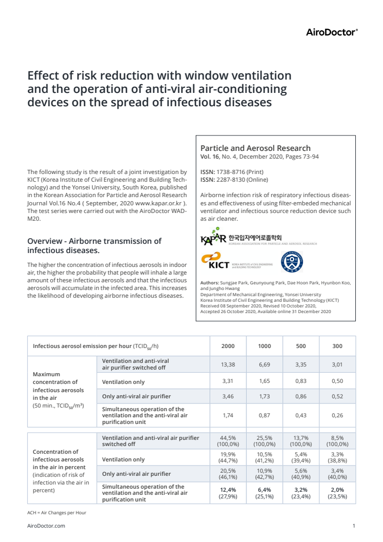 Effect of risk reduction with window ventilation and the operation of anti-viral air-conditioning devices on the spread of infectious diseases