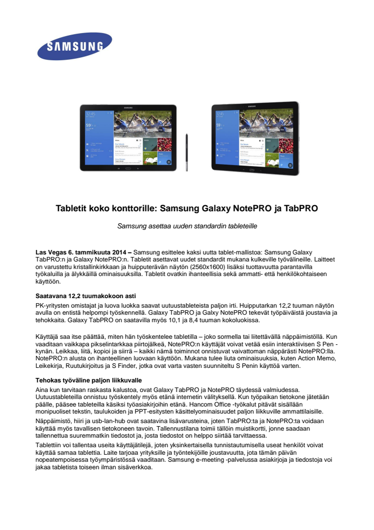 Tabletit koko konttorille: Samsung Galaxy NotePRO ja TabPRO