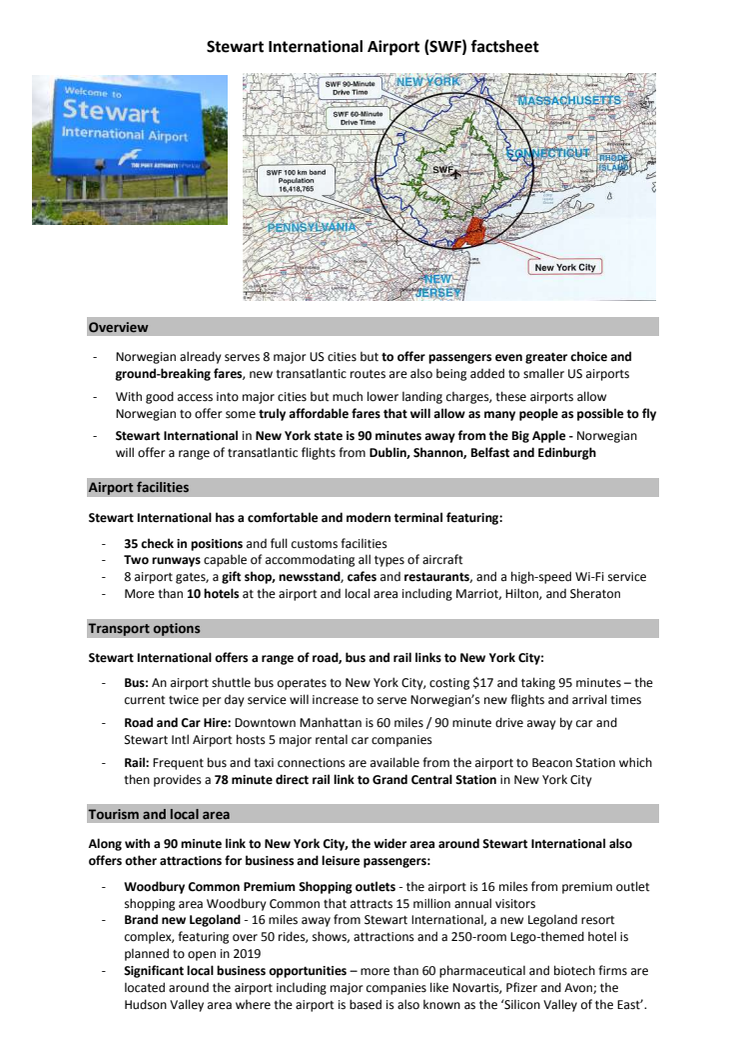 Stewart International Airport factsheet