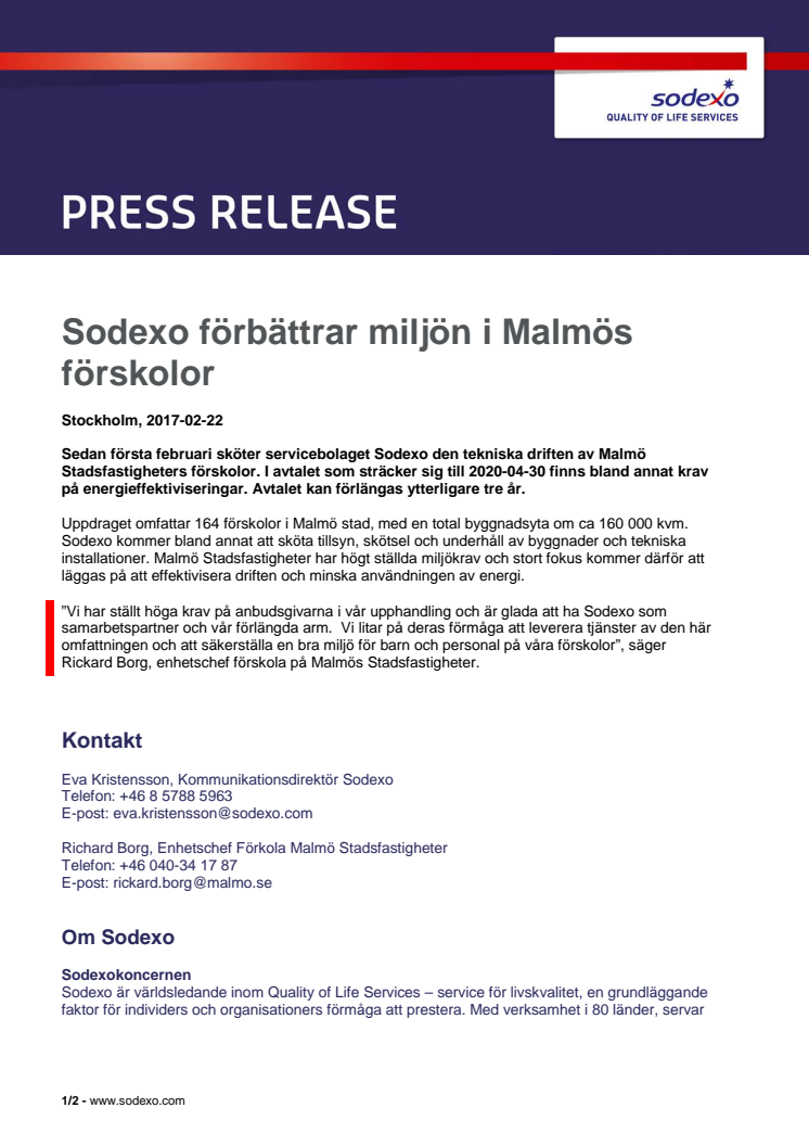 Sodexo förbättrar miljön i Malmös förskolor