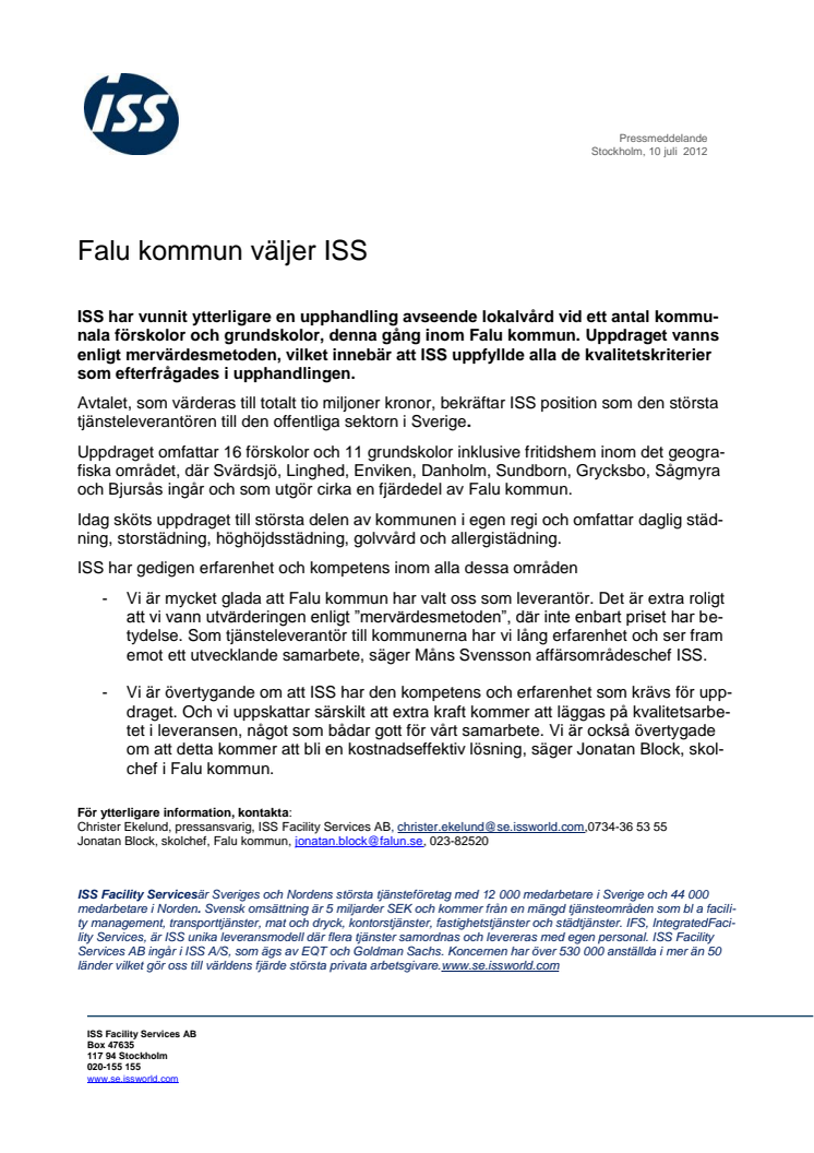 Falu kommun väljer ISS