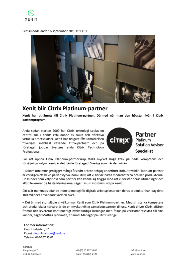 Xenit blir Citrix Platinum-partner