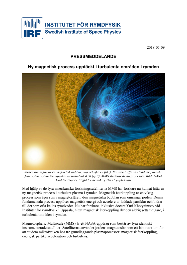 Ny magnetisk process upptäckt i turbulenta områden i rymden