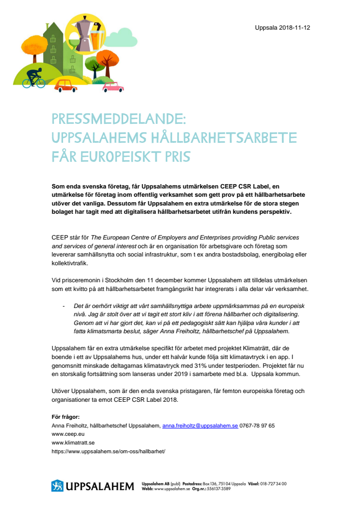 Uppsalahems hållbarhetsarbete får europeiskt pris