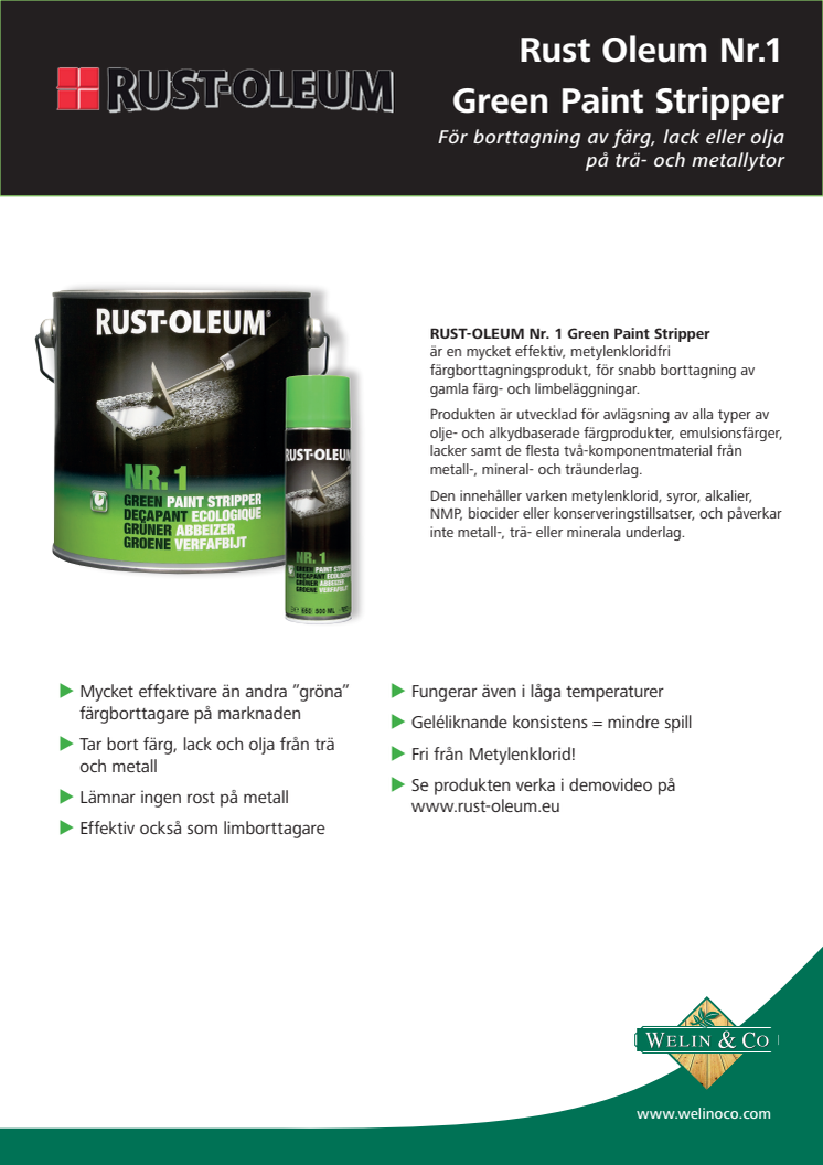 Rust-Oleum Nr.1 Green Paint Stripper produktblad