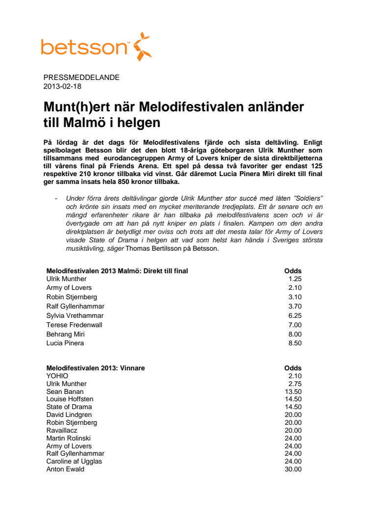 Munt(h)ert när Melodifestivalen anländer till Malmö i helgen