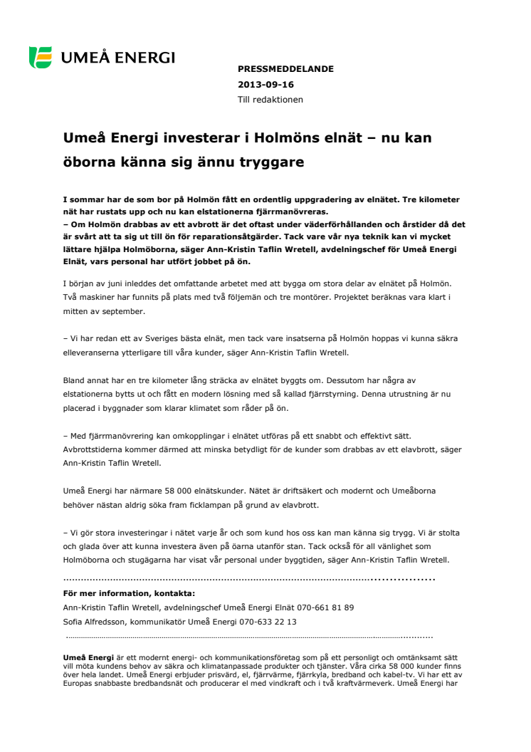 Umeå Energi investerar i Holmöns elnät – nu kan öborna känna sig ännu tryggare