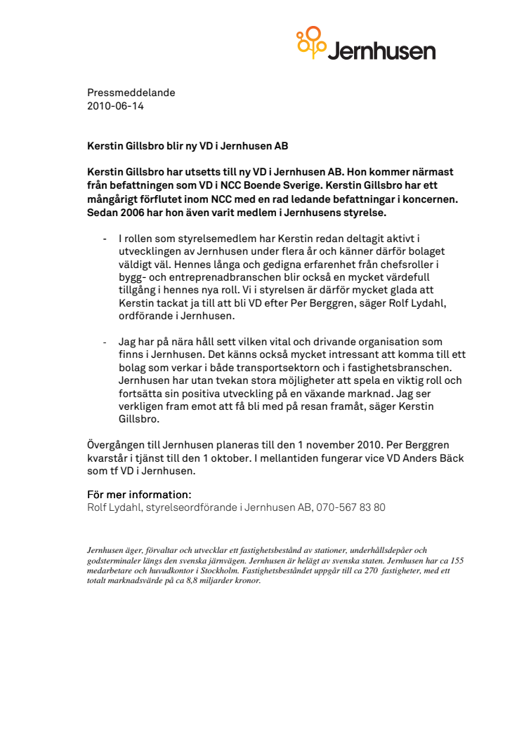 Kerstin Gillsbro blir ny VD i Jernhusen AB