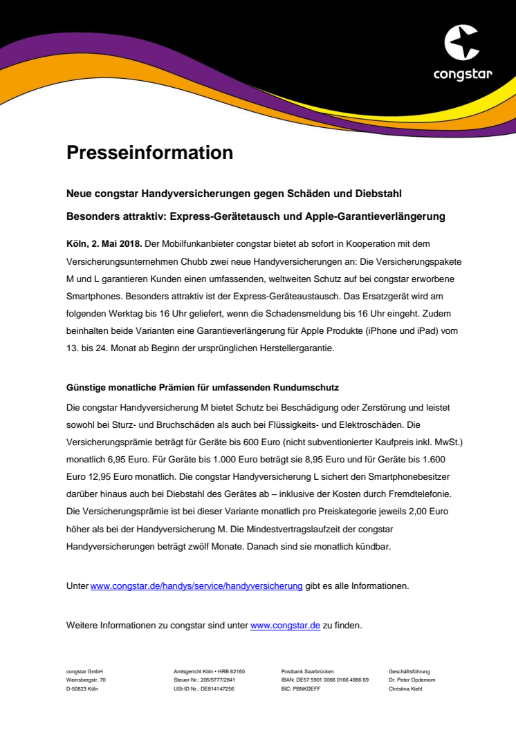 Neue congstar Handyversicherungen gegen Schäden und Diebstahl  