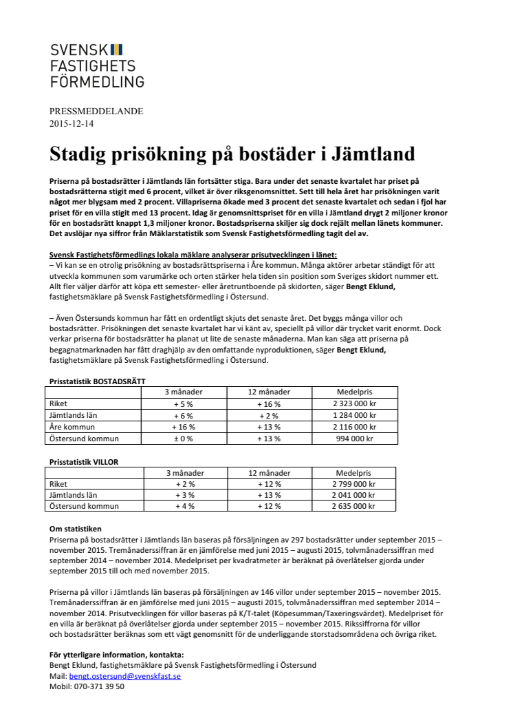 Stadig prisökning på bostäder i Jämtland