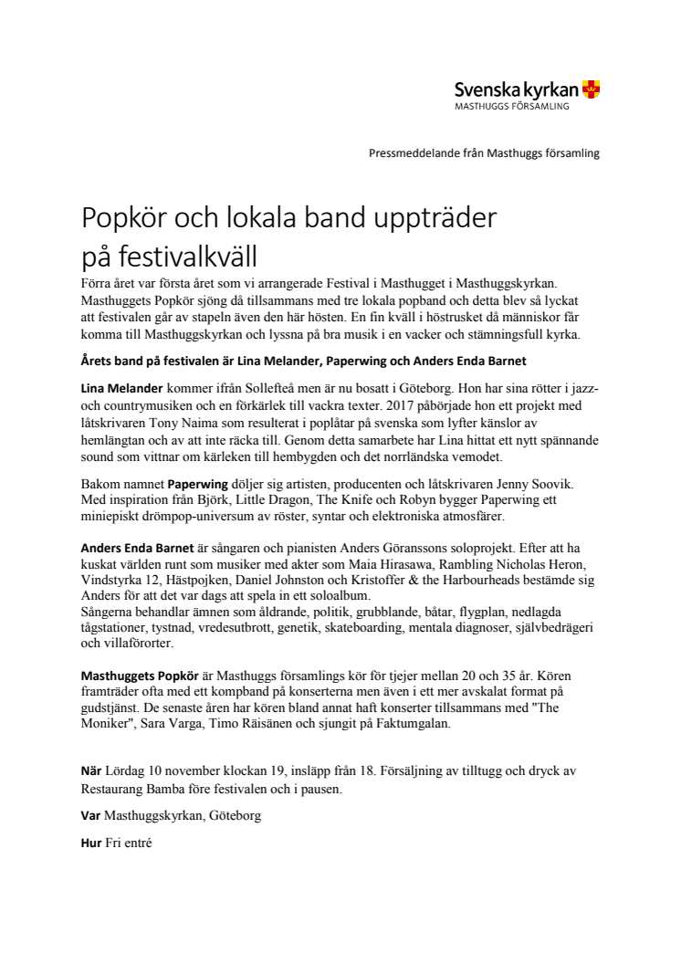 Popkör och lokala band uppträder på festivalkväll
