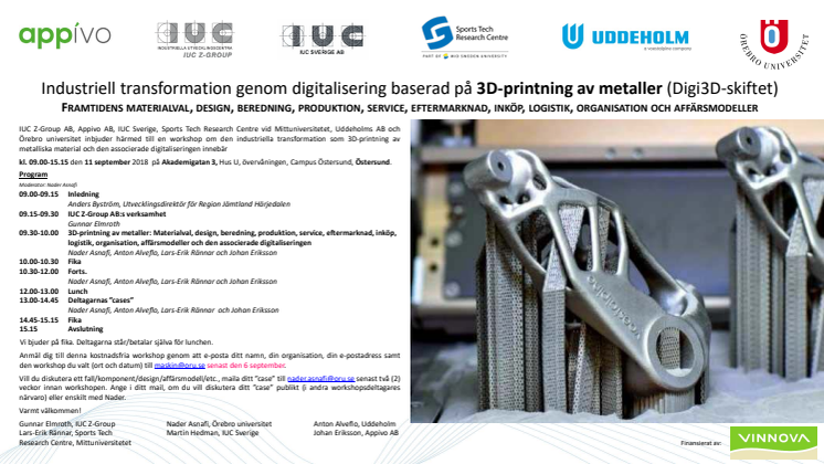 Workshop 11 september om hur 3D-printing i metall påverkar traditionell industriproduktion
