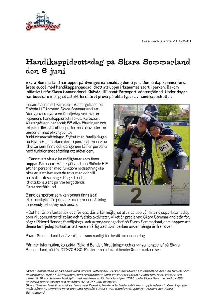 Handikappidrottsdag på Skara Sommarland den 6 juni