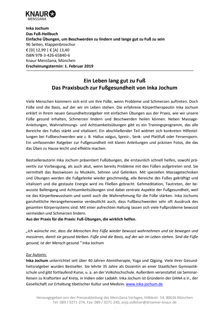 Presseinformation Fuß-Heilbuch