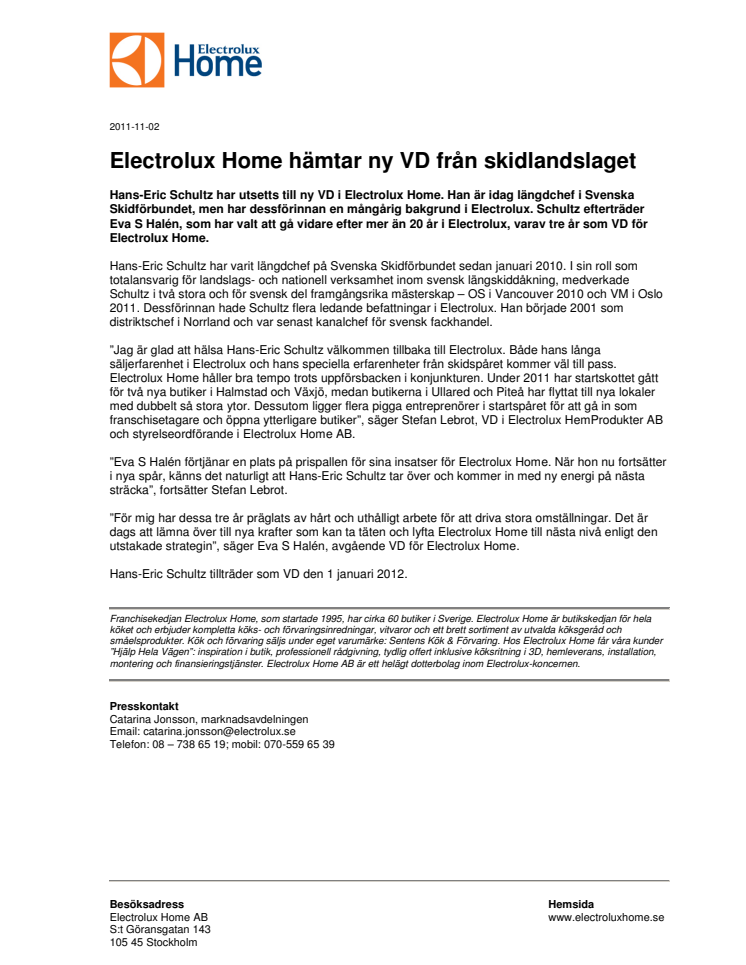 Electrolux Home hämtar ny VD från skidlandslaget