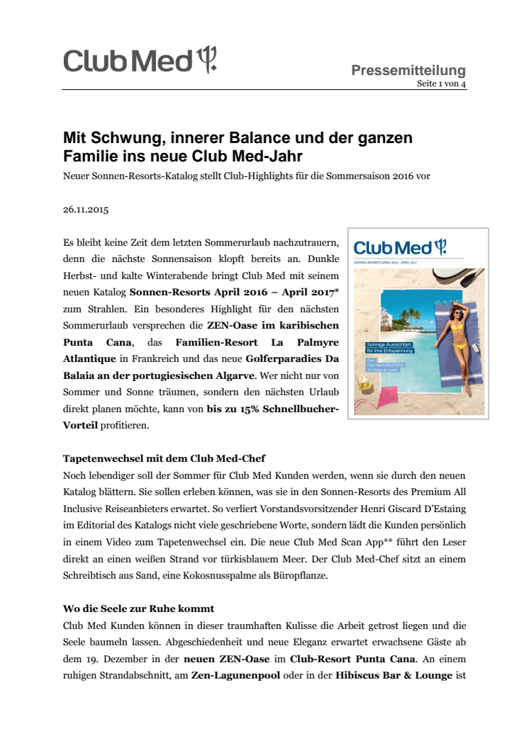 Mit Schwung, innerer Balance und der ganzen Familie ins neue Club Med-Jahr