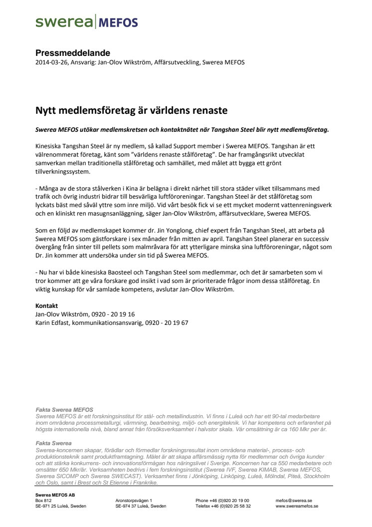 Nytt medlemsföretag är världens renaste