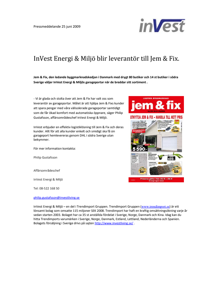 InVest Energi & Miljö blir leverantör till Jem & Fix.