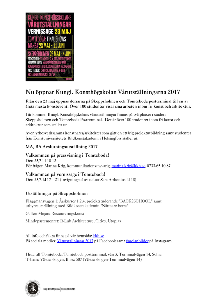 Nu öppnar Kungl. Konsthögskolan Vårutställningarna 2017