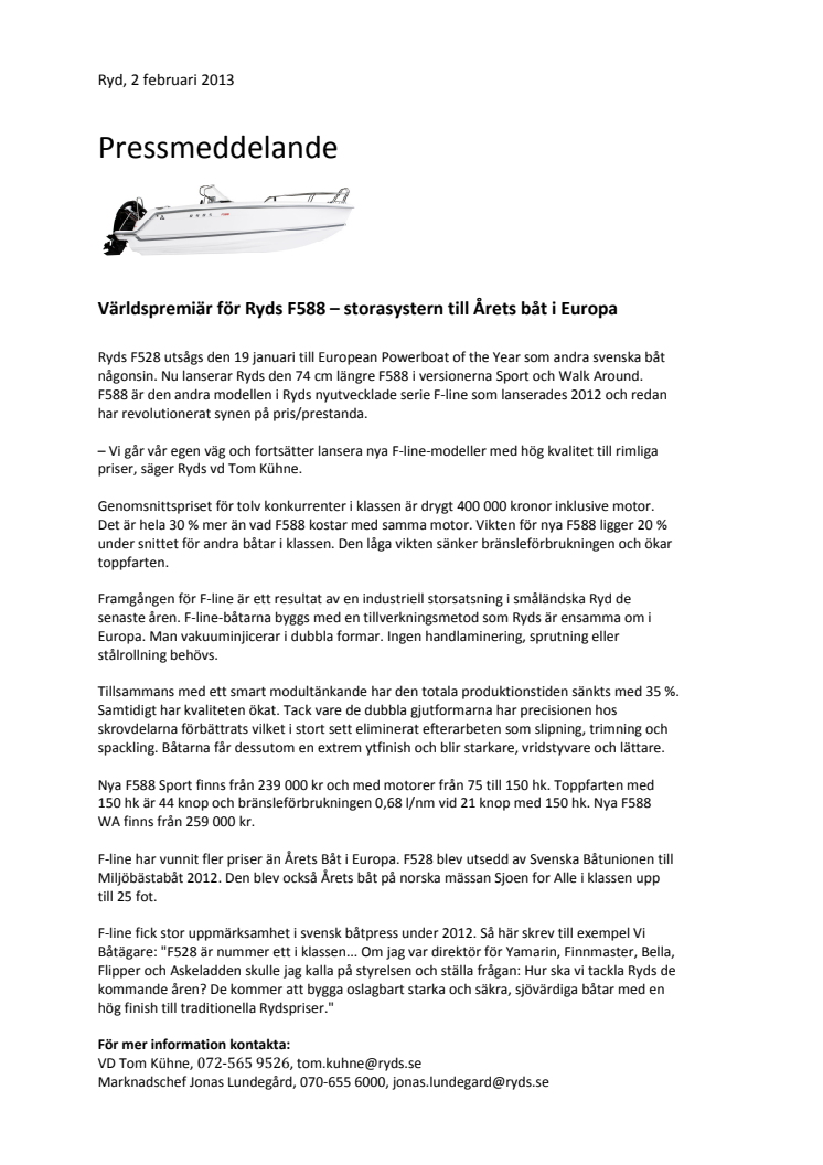 Världspremiär för Ryds F588!