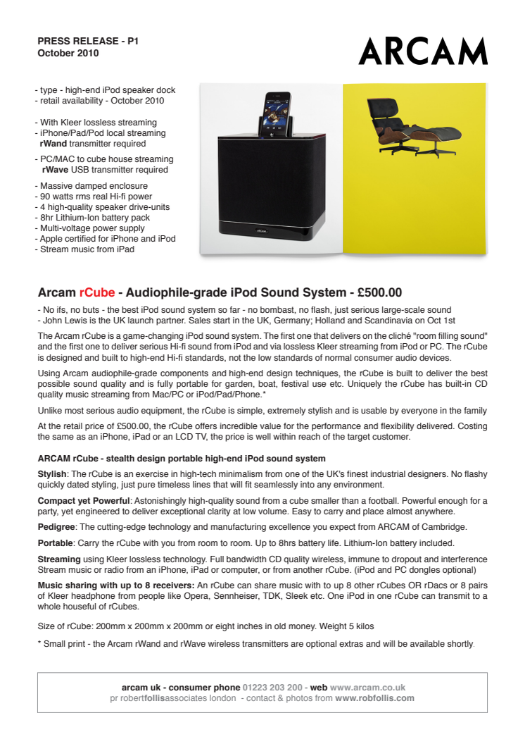 Arcam rCube - The Worlds Best iPod/Phone Speaker Dock 