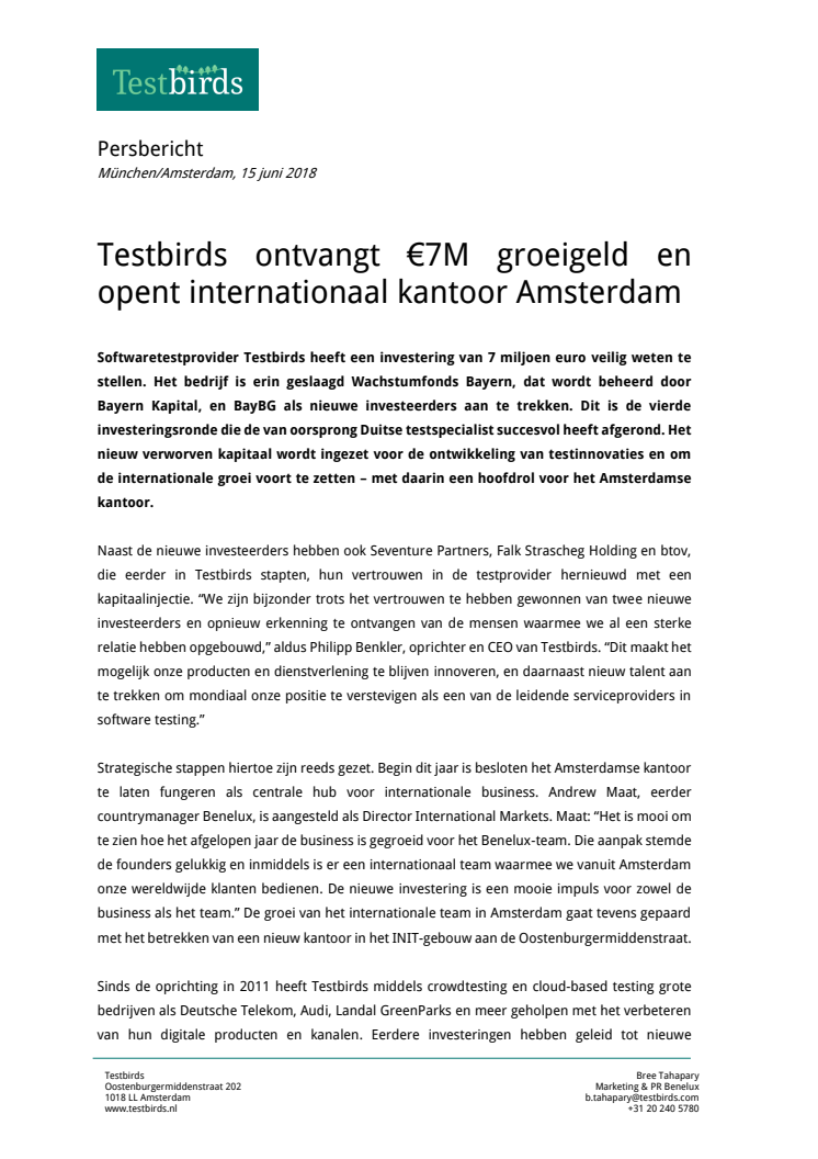 Testbirds ontvangt €7M groeigeld en opent internationaal kantoor Amsterdam