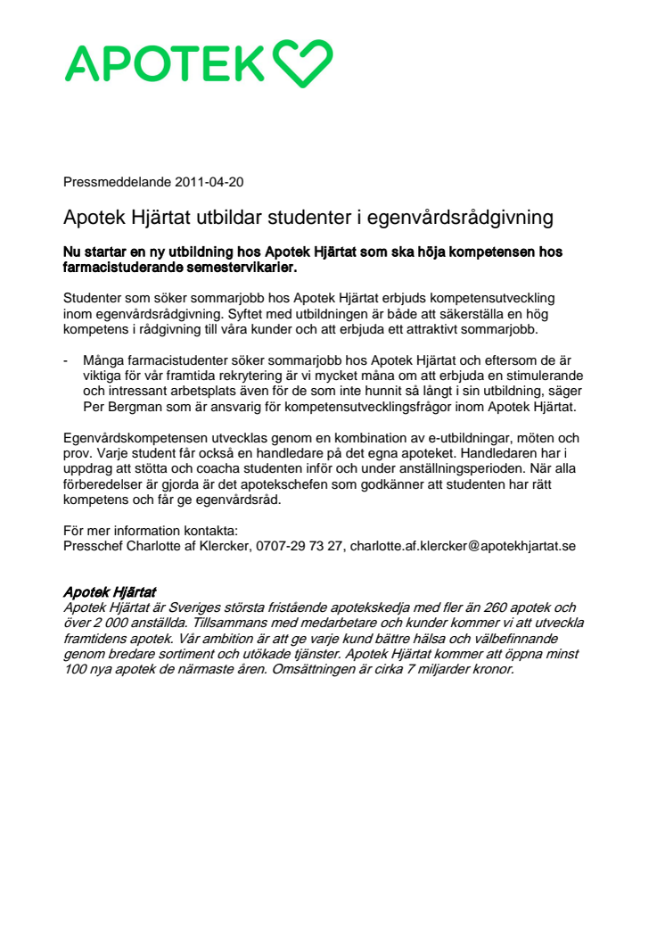 Apotek Hjärtat utbildar studenter i egenvårdsrådgivning