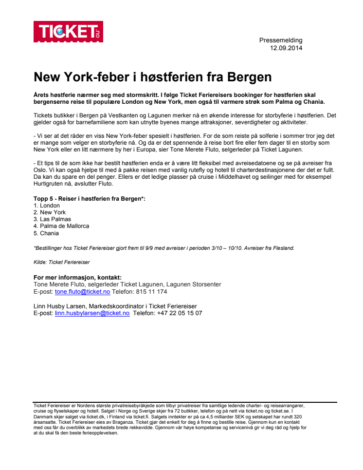 New York-feber i høstferien fra Bergen