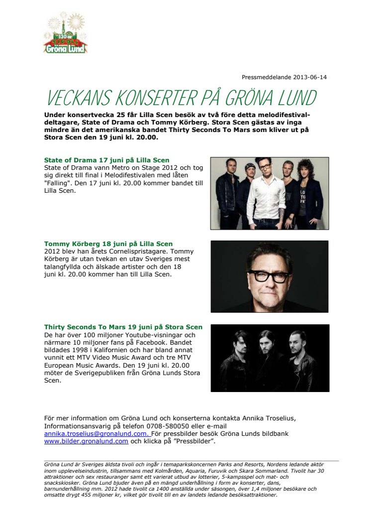 Veckans konserter på Grönan - V.25