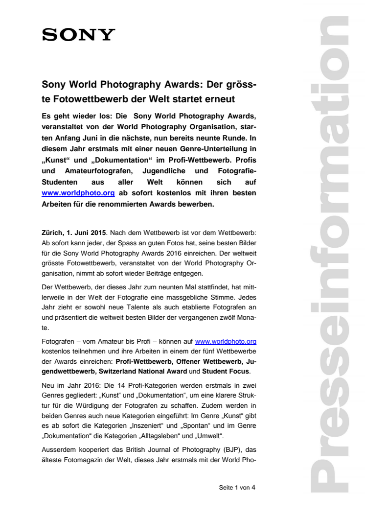 ​Sony World Photography Awards: Der grösste Fotowettbewerb der Welt startet erneut
