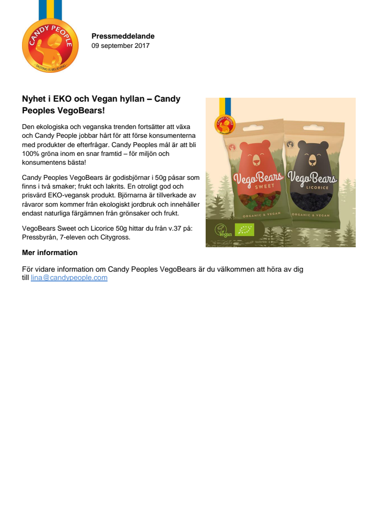 Nyhet i EKO och Vegan hyllan – Candy Peoples VegoBears!