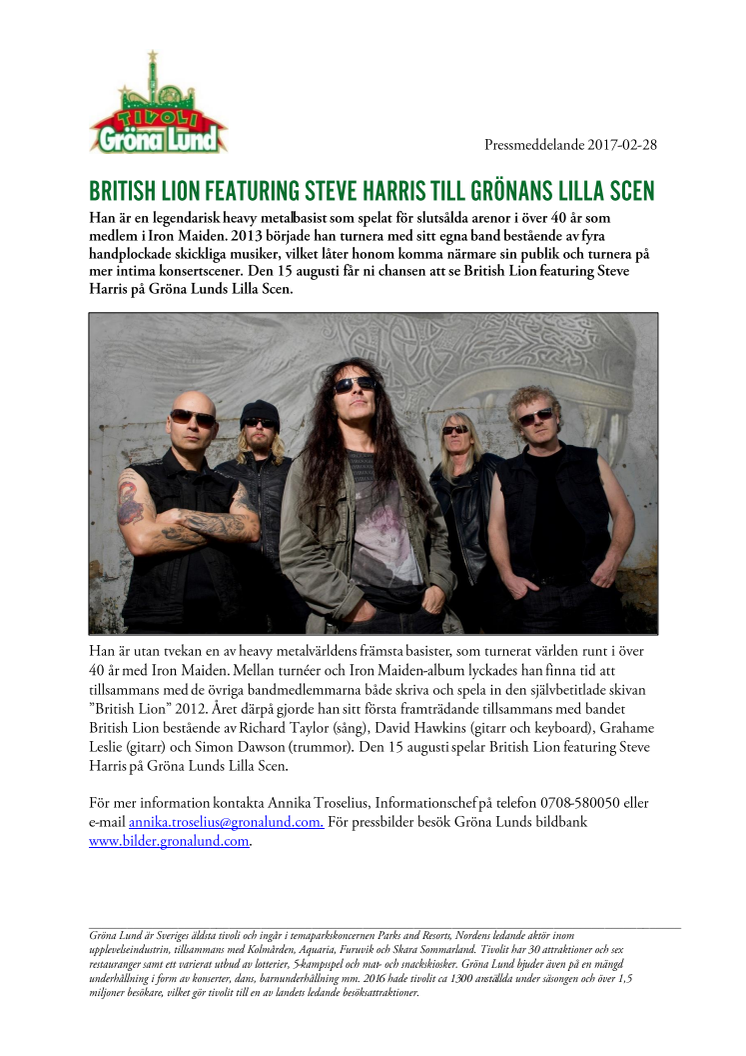 British Lion featuring Steve Harris till Grönans Lilla Scen