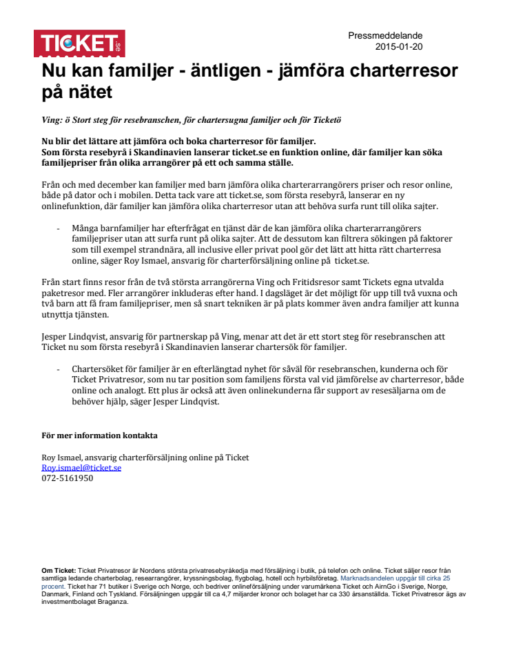Nu kan familjer - äntligen - jämföra charterresor på nätet 