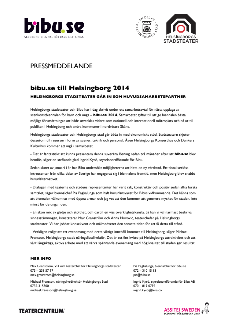 bibu.se till Helsingborg 2014 -  Helsingborgs stadsteater går in som huvudsamarbetspartner