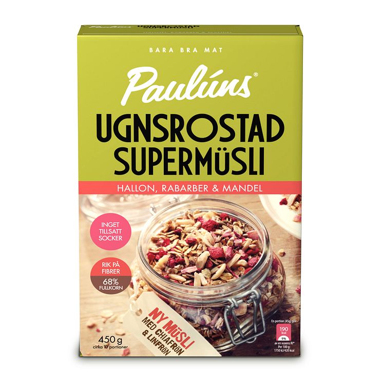 Paulúns Ugnsrostad Supermüsli - Hallon, Rabarber & Mandel