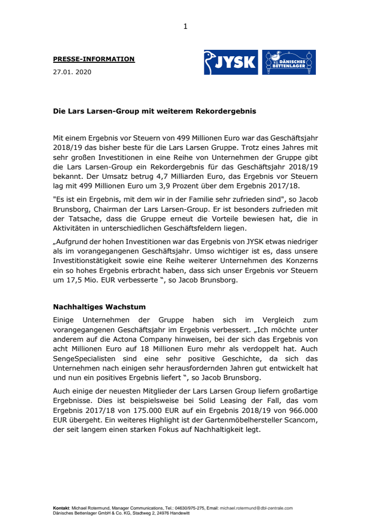 Lars Larsen-Group mit neuem Rekordergebnis