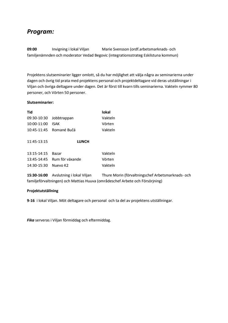 Program slutseminarium 15 maj 2014