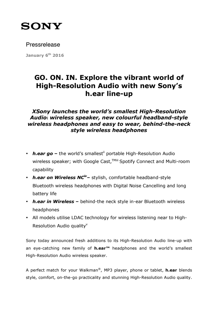 Utforska Hi-Res Audios livfulla värld med Sonys nya utbud av h.ear