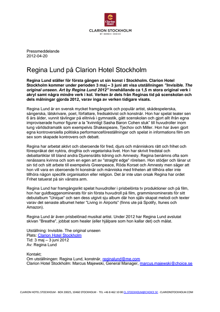 Regina Lund på Clarion Hotel Stockholm