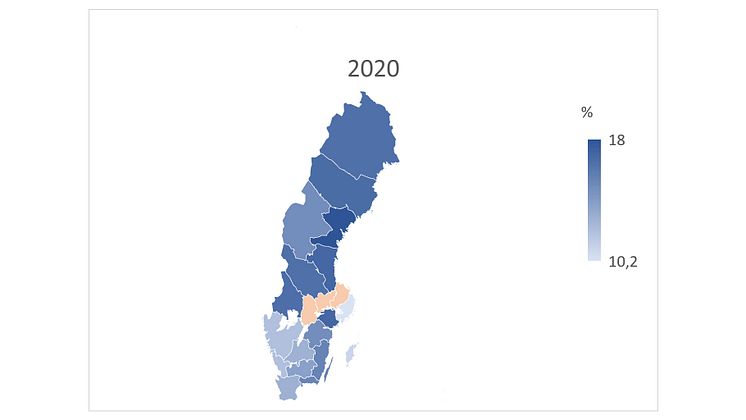 Andelen fyraåringar som har övervikt eller sjukdomen obesitas, 2020.