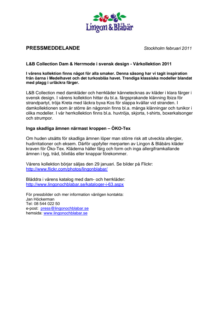 L&B Collection Dam & Herrmode - Vårkollektion 2011
